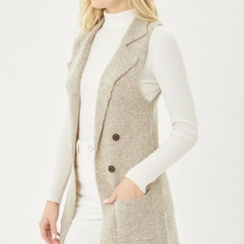 Sleeveless Long Cardigan Vest - Picture 2 of 7